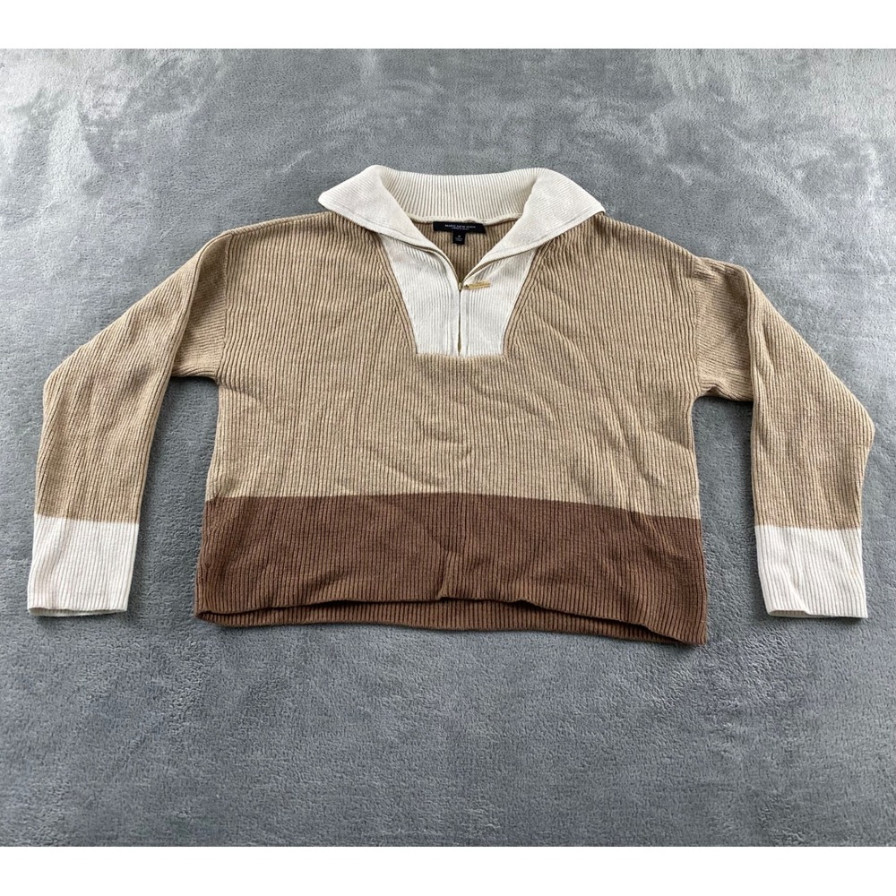 Marc New York Andrew Marc Womens M Quarter Zip Ribbed Colorblock Sweaterβ Brown